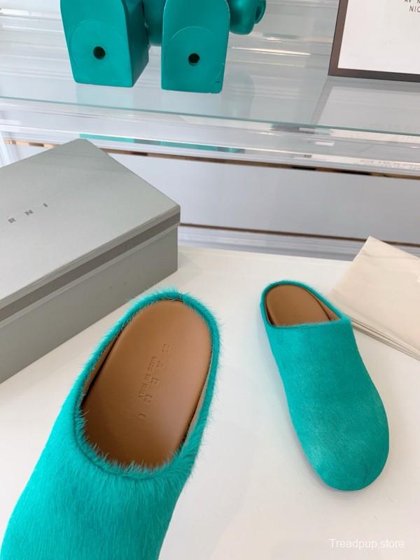 2024 Women Marni Turquoise Calf Hair Mules