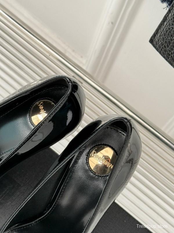 2024 Women Yves Saint Laurent Black Patent Leather High Heel Gemstone MJ00330