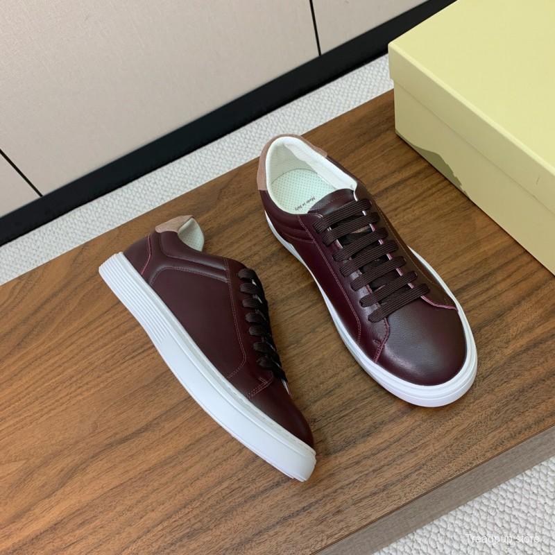 2025 Men Brunello Cucinelli Burgundy Leather Casual Sneakers Original Sole KFY00310(M)