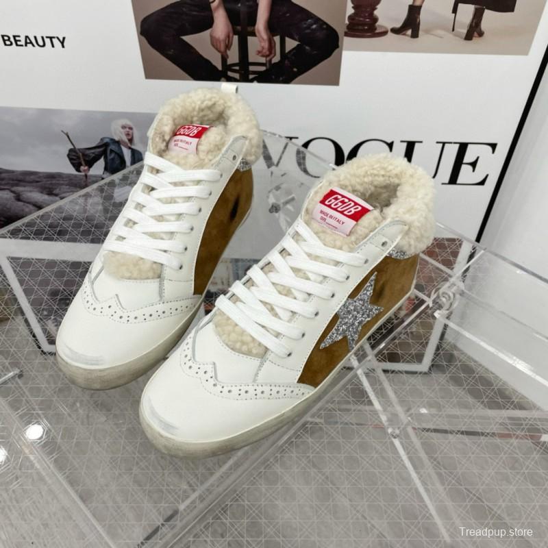 2024 Unisex GGDB Brown White Shearling Suede Leather High-Top Sneakers MJ00300