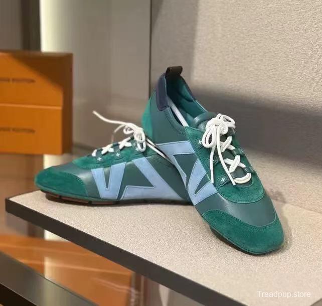 2025 Men Louis Vuitton Green Blue Suede Leather Sneakers
