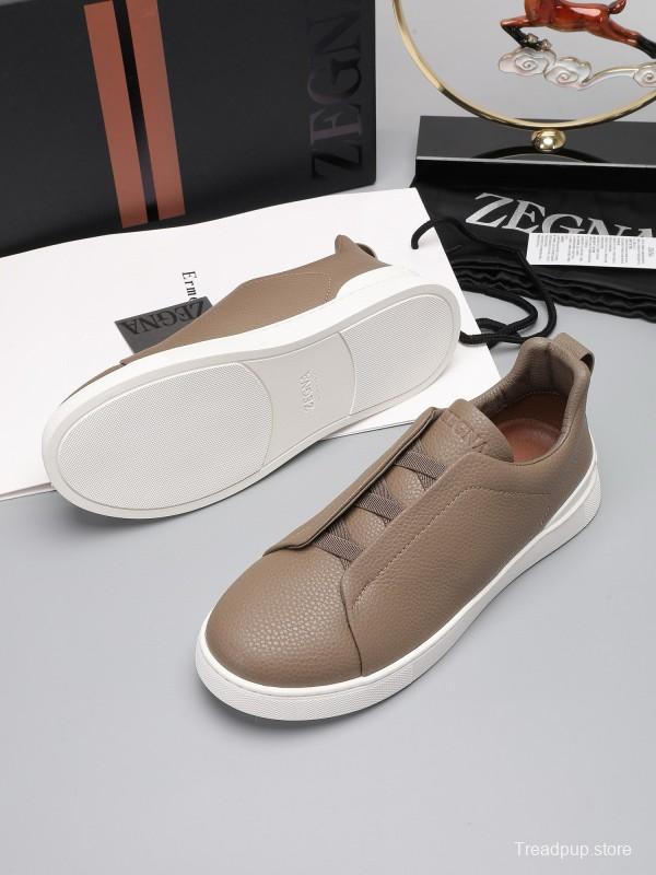 2024 Men Ermenegildo Zegna Taupe Leather Sneakers MJ00240