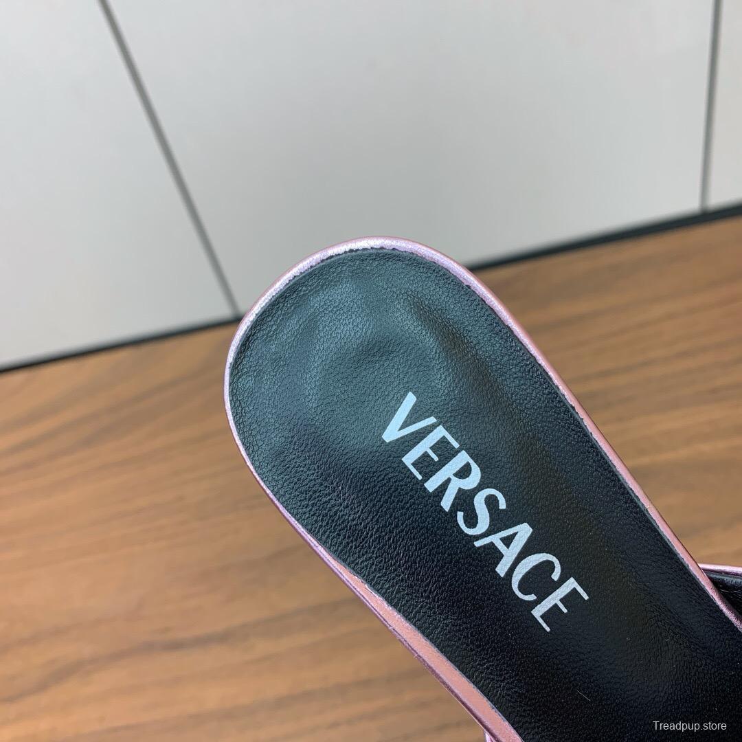2025 Women VERSACE Pink Leather Slippers