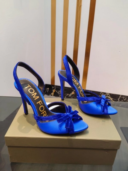 2025 Women TOM FORD Blue Velvet Satin High Heel Slingback KFY00300