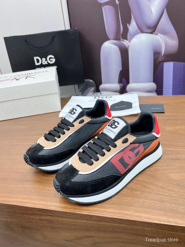 2025 Unisex Dolce & Gabbana Black Brown Red PU Leather Mesh Casual Sneakers LY00300