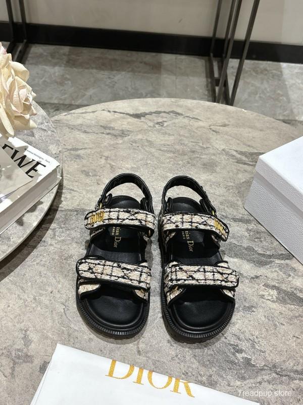 2025 Women Dior Black White Canvas Sandals KFY00300
