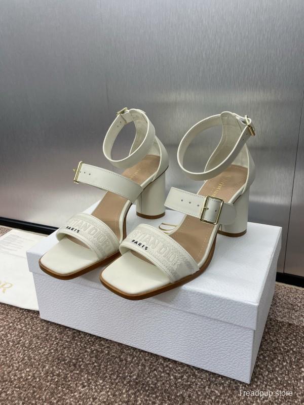 2025 Women Dior White Calfskin Leather Sandals Ankle Strap