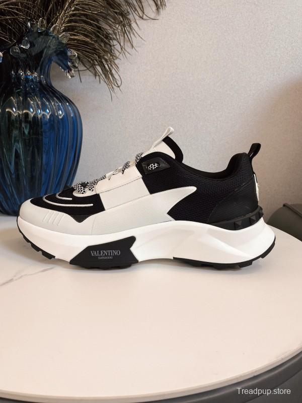 2024 Unisex Valentino black white leather mesh sneakers