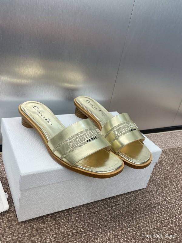 2025 Women Dior Gold Leather Slippers CHRISTIAN DIOR PARIS