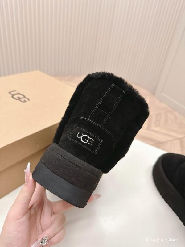 2024 Women UGG Black Suede Sheepskin Snow Boots MJ00320
