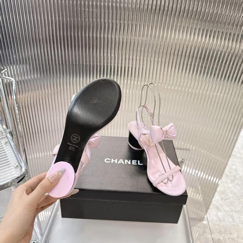 2025 Women Chanel Pink Leather Sandals Bow LY00260