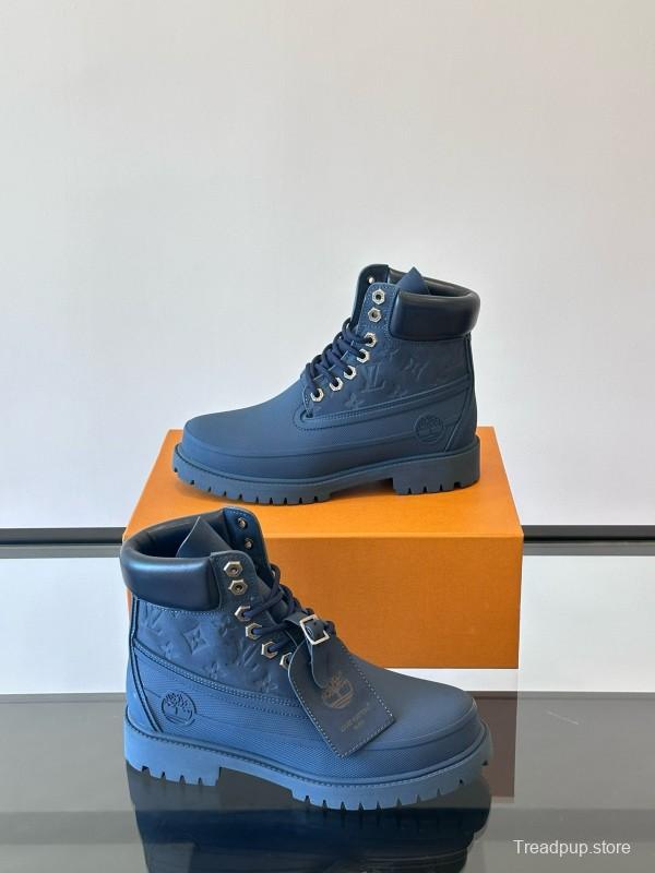 2024 Men Louis Vuitton Blue Leather Ankle Boots MJ00390