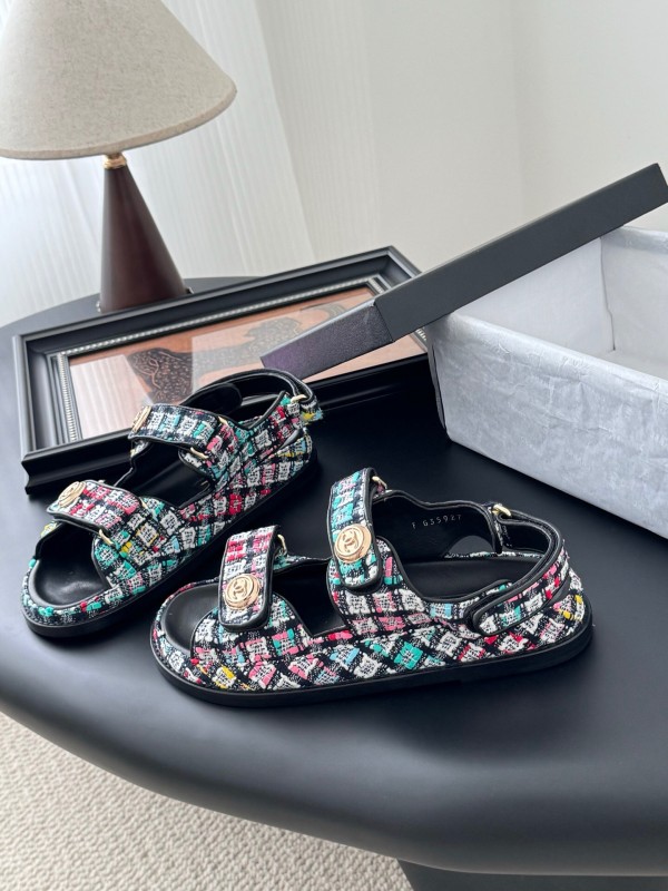 2025 Women Chanel Multicolor Fabric Sandals LY00320