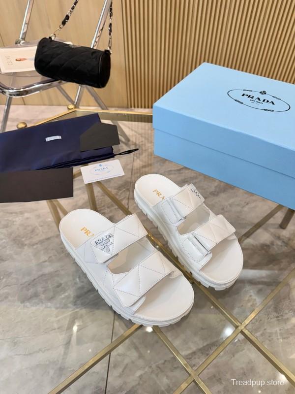 2025 Women Prada White Leather Slippers LY00270