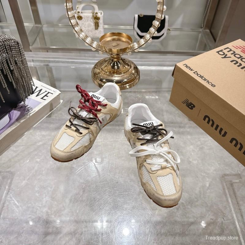 2025 Women New Balance Beige White Leather Mesh Sneakers