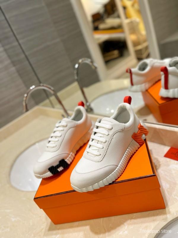 2024 Unisex Hermès White Orange Black Imported Glossy Lambskin Rain Velvet Casual Sneakers MJ00320