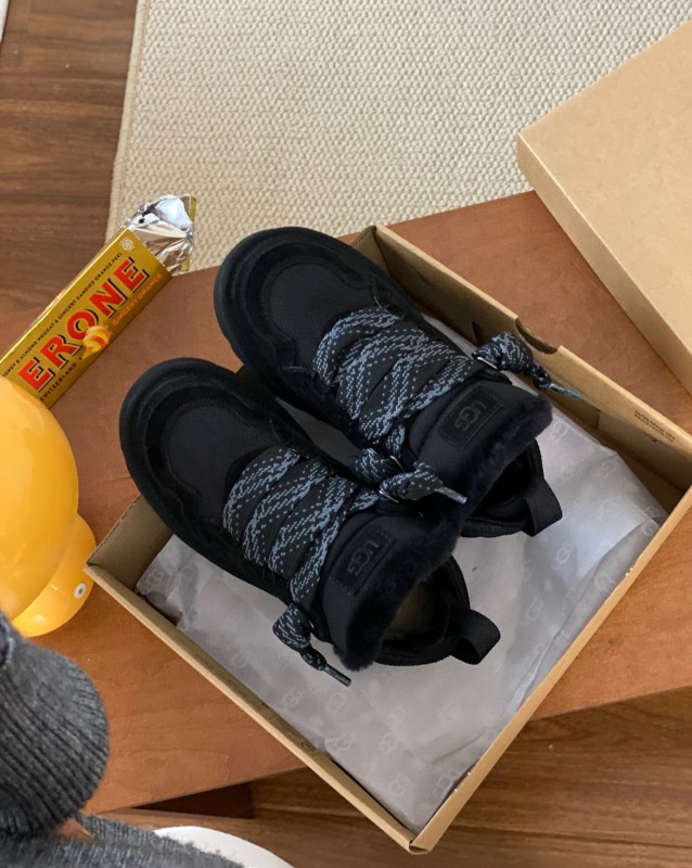 2024 Women UGG Black Knit Suede Sneakers