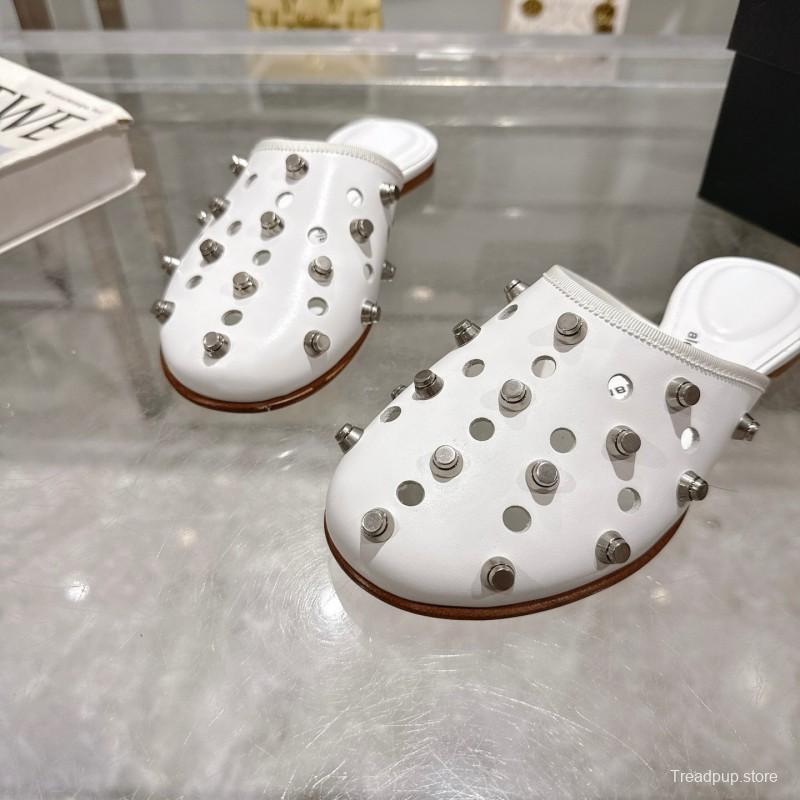 2025 Slippers Alexander Wang White Leather Studded LY00310