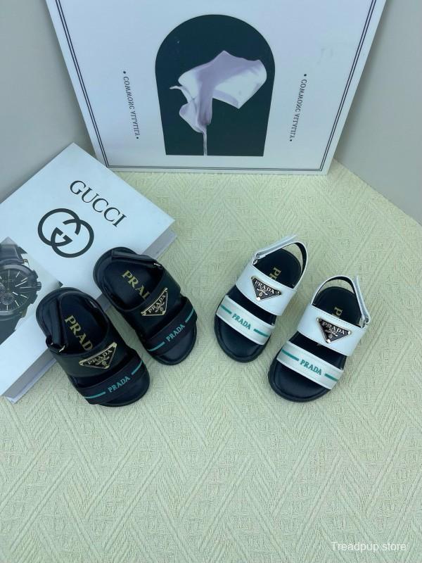 2025 Kids PRADA Black White Leather Sandal