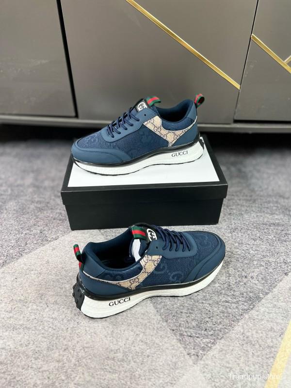 2024 Men Gucci Blue Beige Mesh Leather Sneakers MJ00260