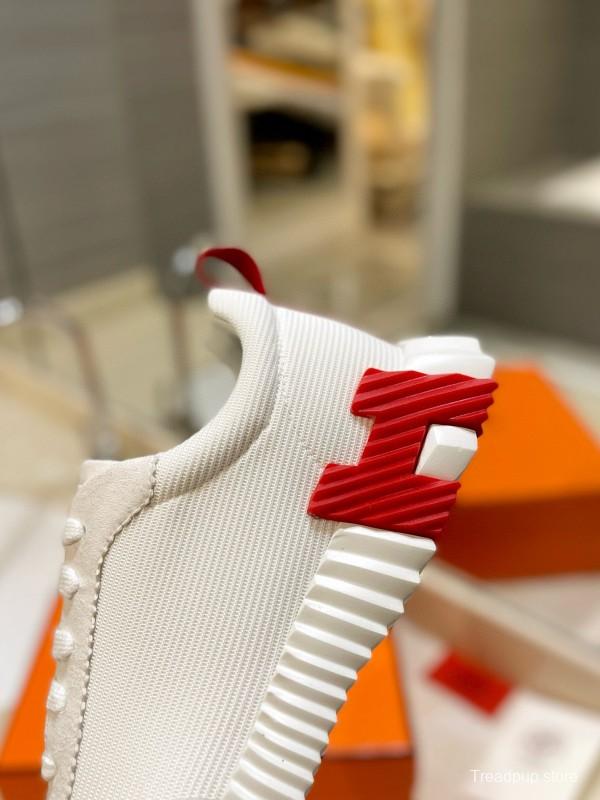 2024 Unisex Hermès White Red Black Leather Mesh Casual Sneakers