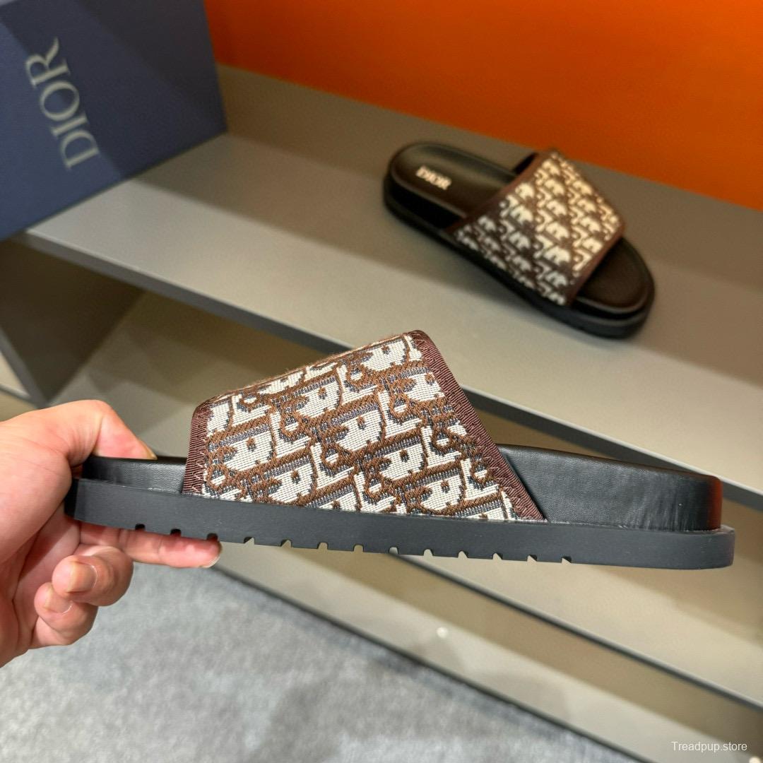 2024 Dior Brown Beige Fabric Slippers MJ00180