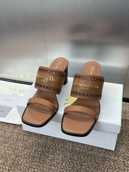 2025 Women Dior Brown Leather Sandals