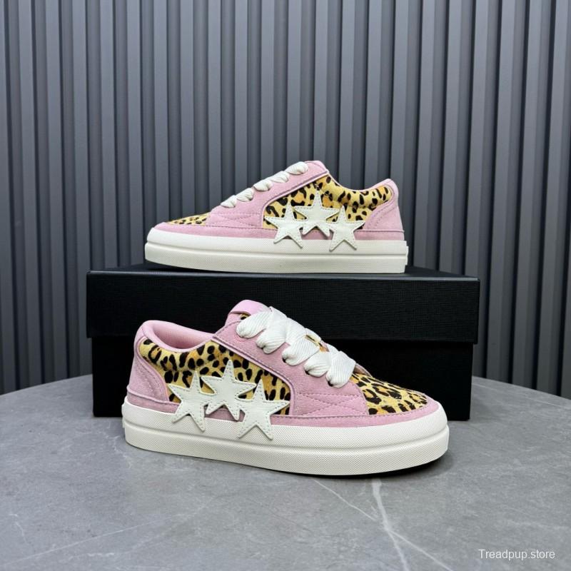 2024 Women Amiri Pink Leopard Canvas Leather Sneakers MJ00300