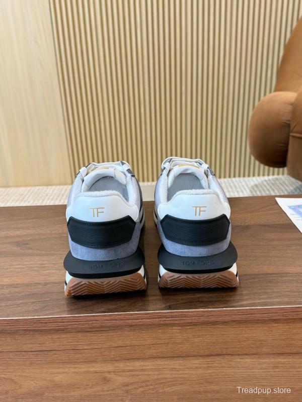 2025 Unisex TOM FORD Blue White Grey Leather Suede Sneakers LY00360(F)/LY00370(M)