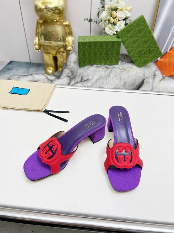 2025 Gucci Purple Red Leather Slippers MJ00190