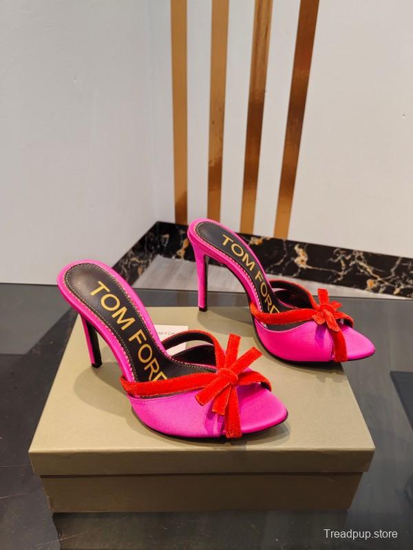 2025 Women TOM FORD Pink Red Silk Velvet High Heel Mules KFY00290