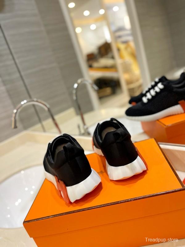 2024 Unisex Hermès Black Orange Imported Silk Calfskin Sneakers MJ00320