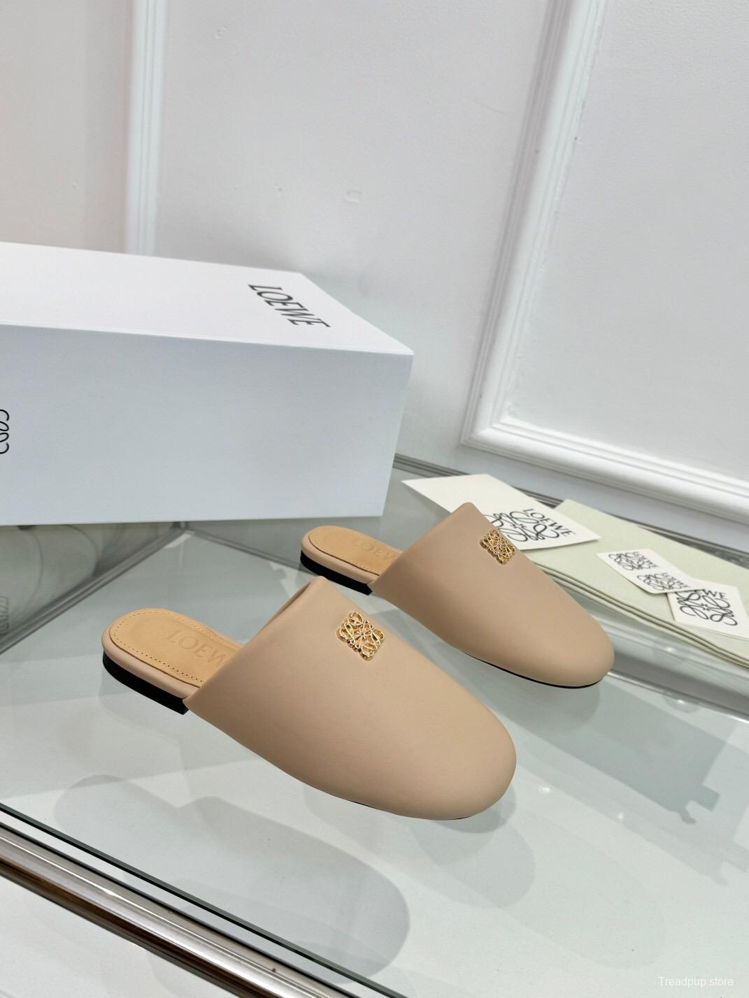 2025 Women Loewe Beige Leather Slippers LY00270