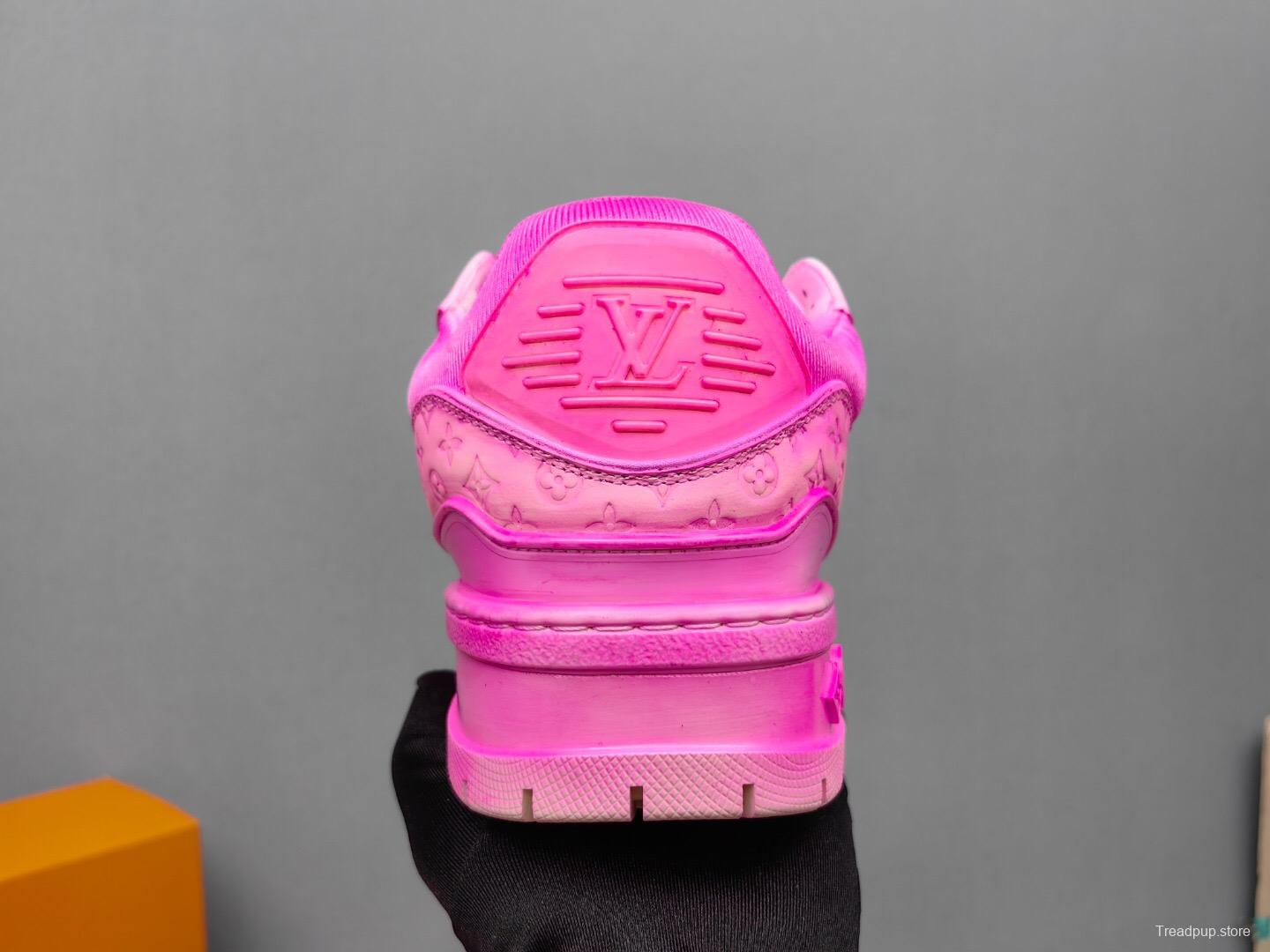 2025 Women Louis Vuitton Pink Leather Sneakers