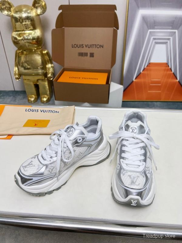 2025 Unisex Louis Vuitton White Grey Mesh Leather Sneakers LY00340