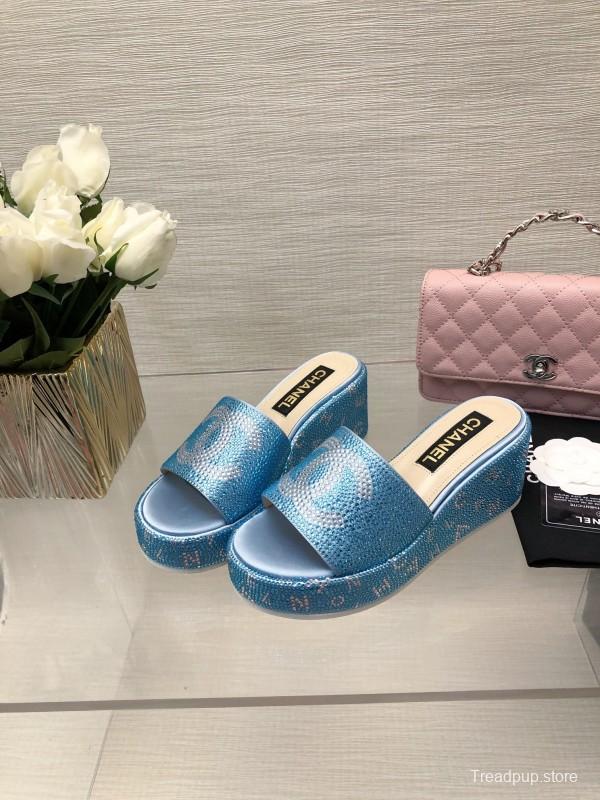 2025 CHANEL Blue Leather Slippers
