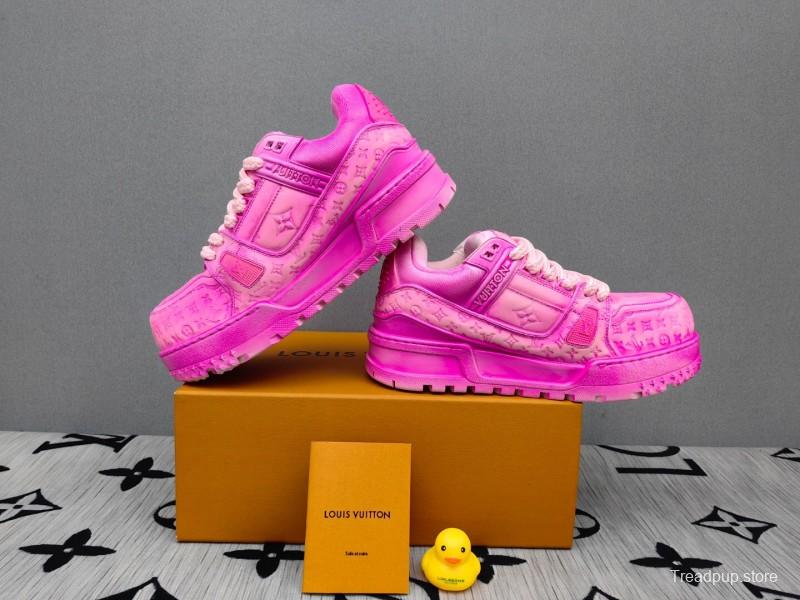 2025 Women Louis Vuitton Pink Leather Sneakers