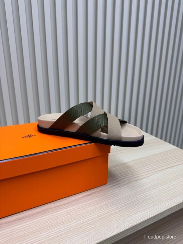 2025 Slippers Hermès Beige Green Rubber Slippers