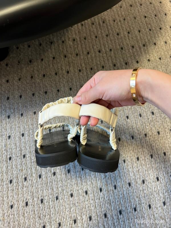 2025 Women The Row White Leather Flat Sandals