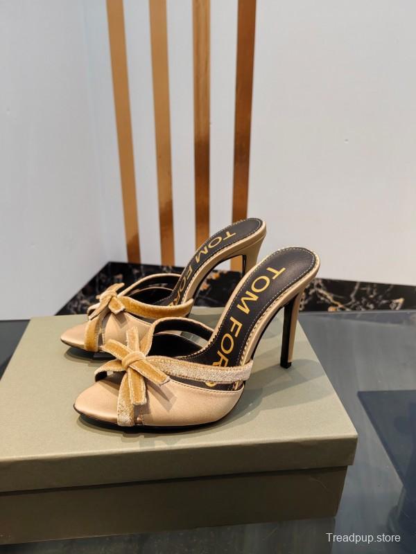 2025 Women TOM FORD Beige Suede High Heel Open Back Sandals KFY00290