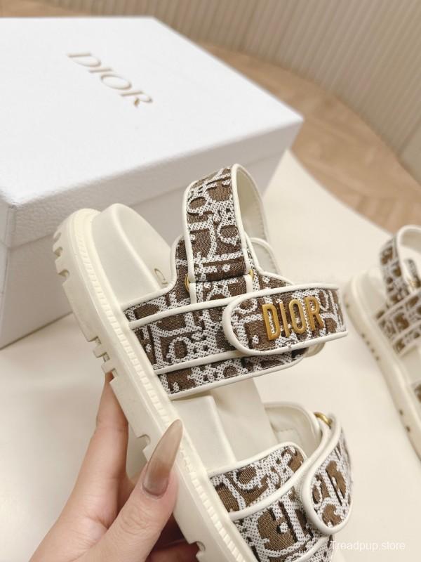 2025 Women Dior Brown Beige Canvas Sandals LY