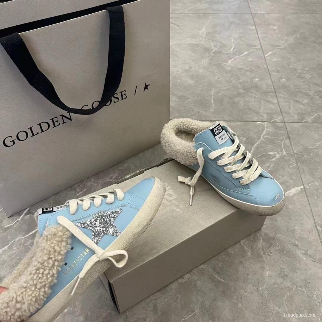 2024 GGDB Light Blue Shearling Leather Slippers