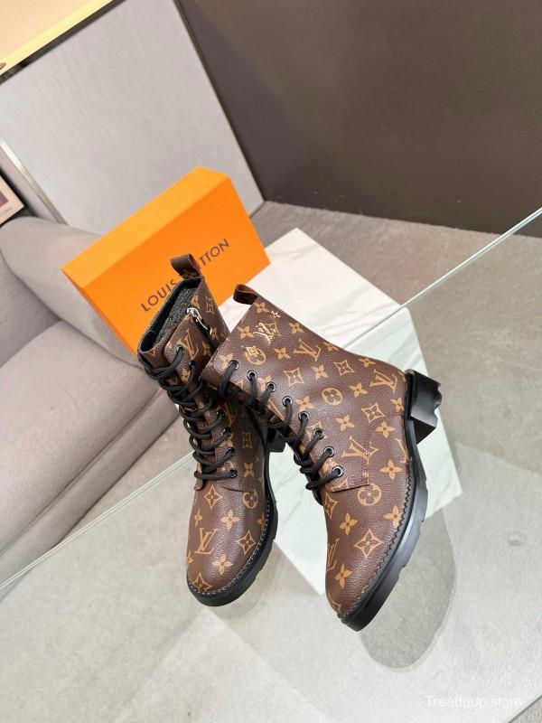 2024 Women Louis Vuitton Brown Leather Ankle Boots MJ00320