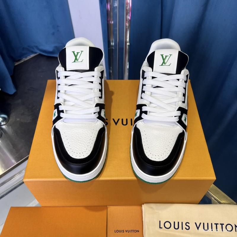 2025 Unisex Louis Vuitton White Black Green Leather Trainer