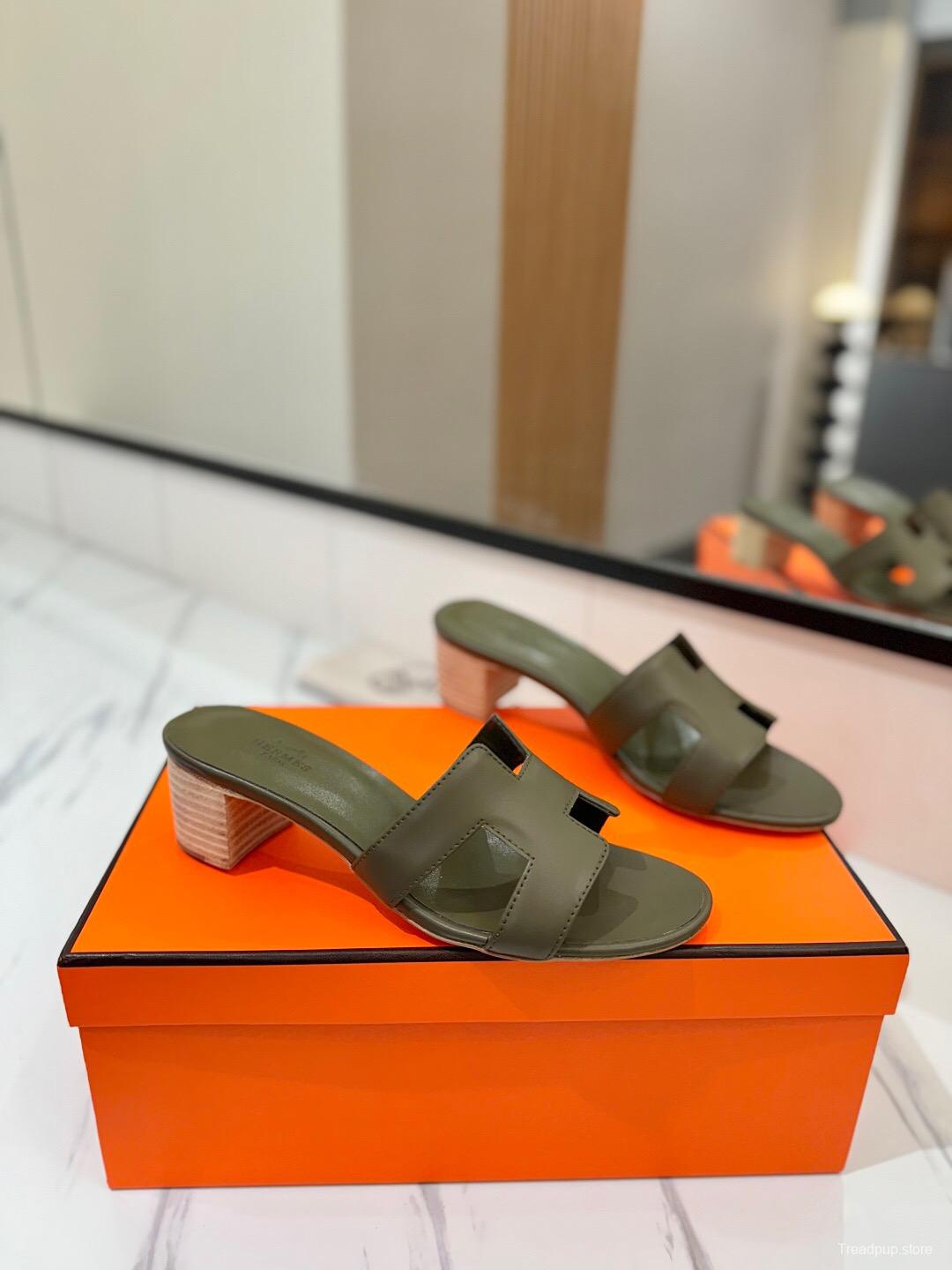 2025 Women Hermès Green Leather Sandals