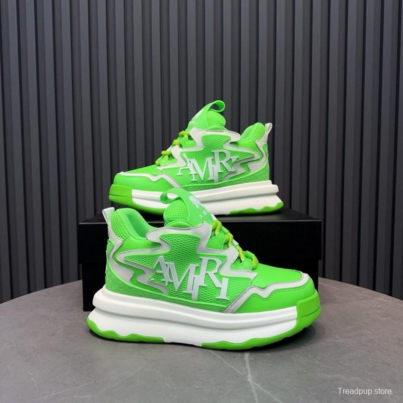 2024 Unisex Amiri Green White Mesh Leather Sneakers MJ00410