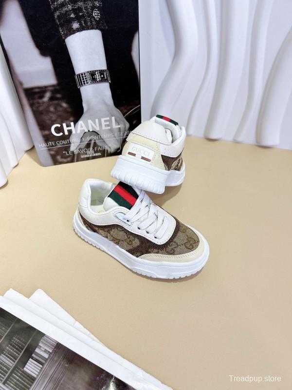 2024 Kids GUCCI Brown Beige White Leather Sneakers