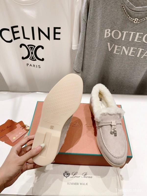 2024 Women LP white suede shearling loafers MJ00300F