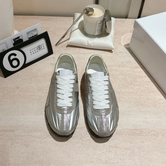 2025 Unisex Maison Margiela Silver Grey Nylon Suede Sneakers Distressed