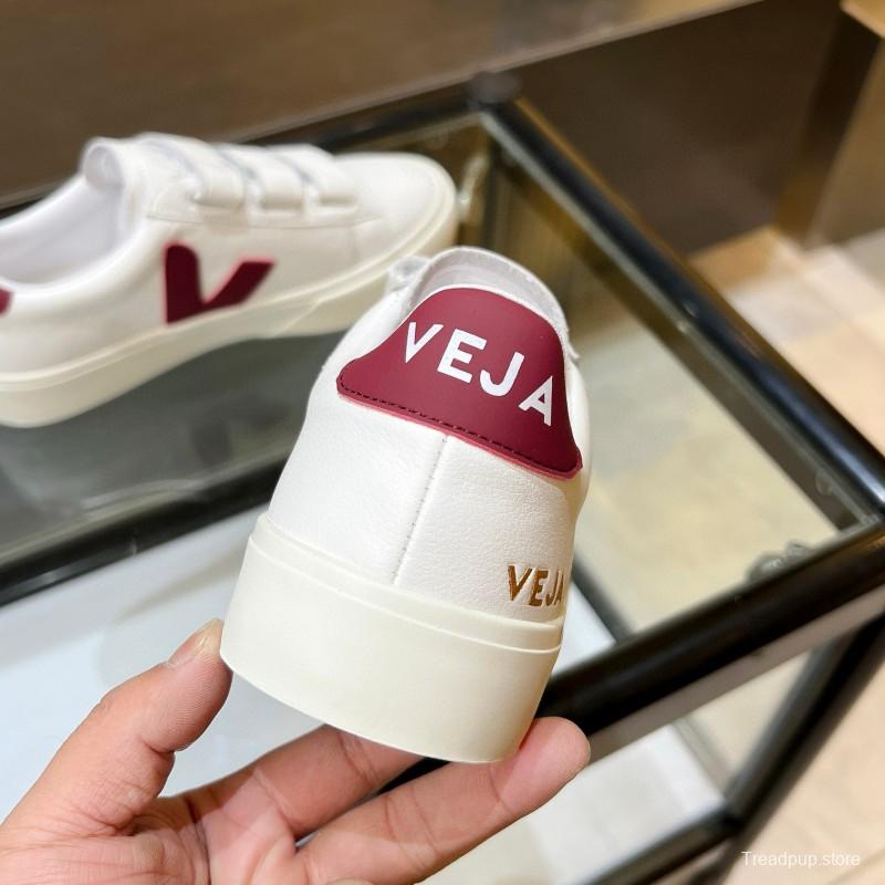 2025 Unisex VEJA White Burgundy Leather Canvas Sneakers MJ00240